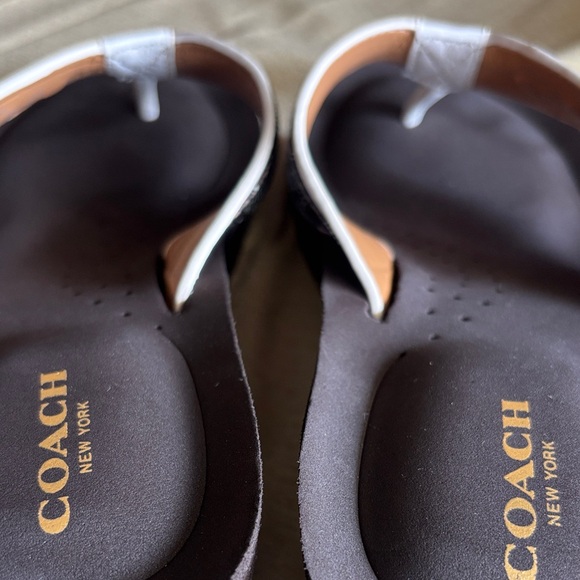 Coach Black Footbed White-Trim Logo Strap Thong Sandals - Picture 12 of 16
